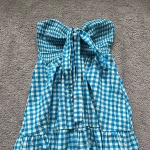 Hello Molly Strapless Blue Gingham Mini Dress